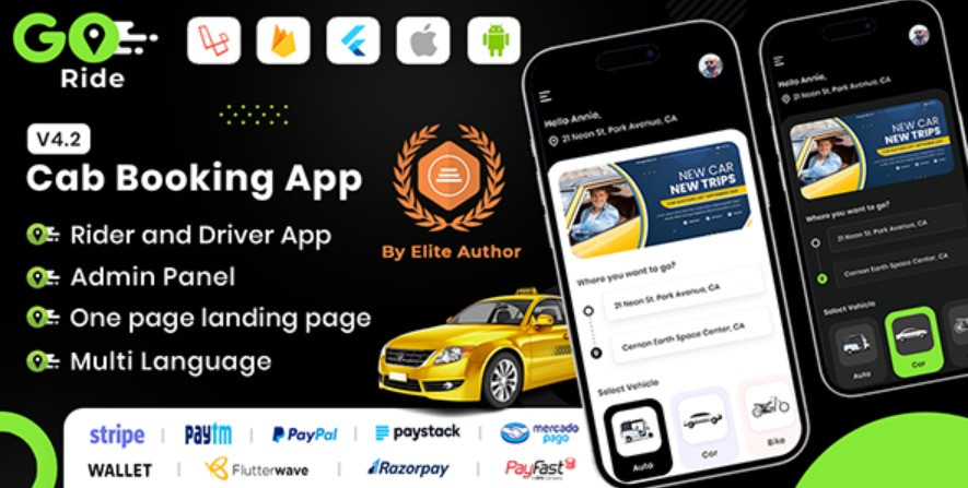 GORIDE | InDriver Clone | Flutter Complete Taxi Booking Solution with Bidding Option
