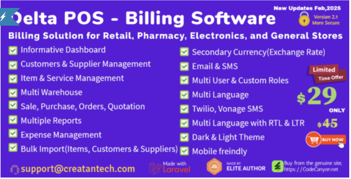 Delta - Invoicing, POS, Billing & Inventory Management System with GST & CRM