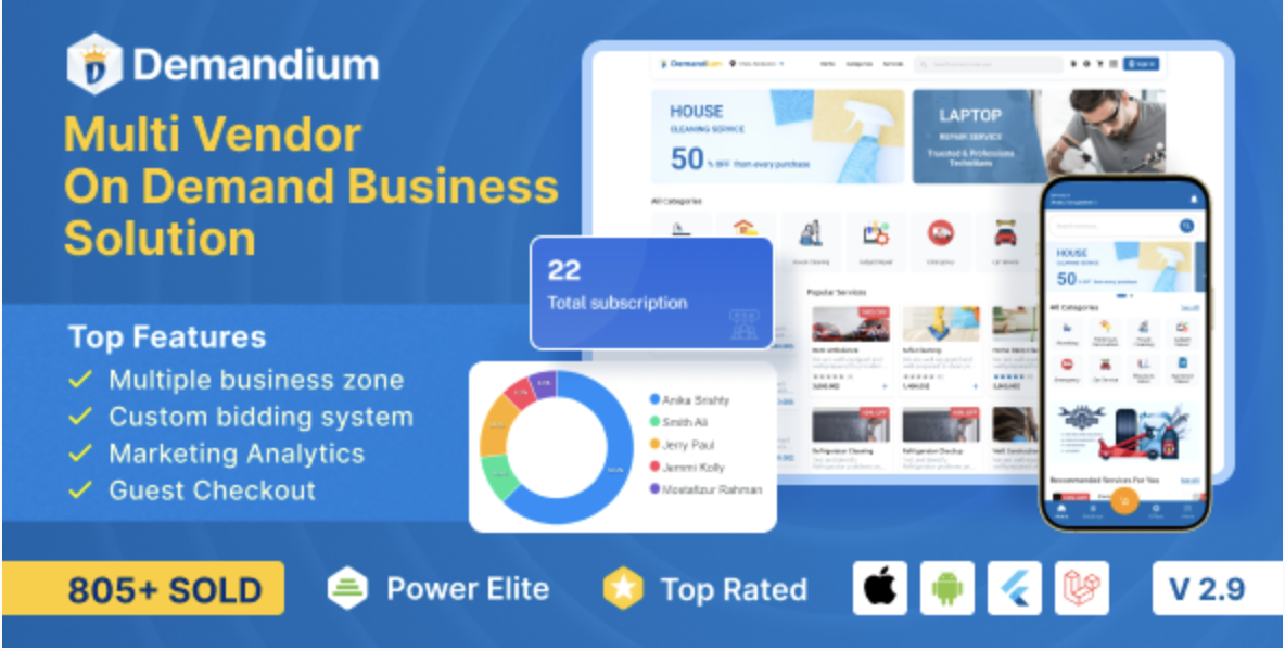 Demandium - Multi Provider On Demand, Handyman, Home service App with admin panel