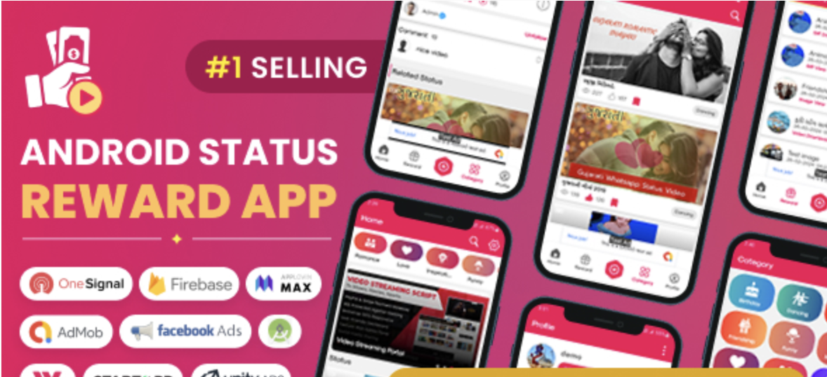 Android Status App With Reward Point (Lucky Wheel, Video, GIF, Quotes & Image)